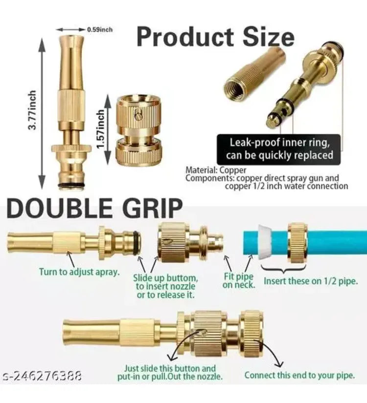 Pure-BRASS Water Spray tool Nozzle 1/2, Strong UNI-BODY, Adjustable Spray, Connects to Hose Pipe, For Garden-Car-Pets-Window-Washing, Jet Spray, High Pressure - SuperbKishan