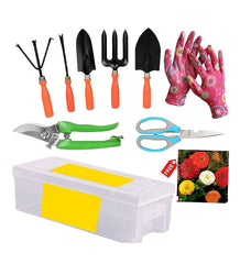 Gardening Tools Kit - 10 Pcs (Cultivator, Fork, Trowels, Weeder, Garden Gloves, a Toolbox, Pruner Cutter, Scissors) | Garden Tool Kit for Home Gardens