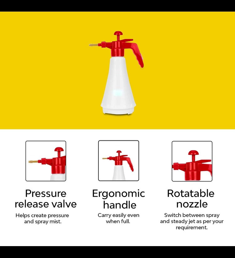 Pressure Spray Pump (1000ml, White and Red) | Plastic Spray Pump For Gardening | Mist and Jet | Pressure Sprayer For Home Gardening | Easy Use Spray Pump | Hand Powered
