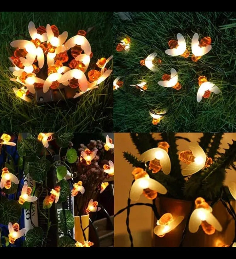 Solar Bee String Lights,  32 feet 50 LED Blossom Flower String Light Solar Power for Decorations Warm Yellow Light , Pack of 1  Plastic Body