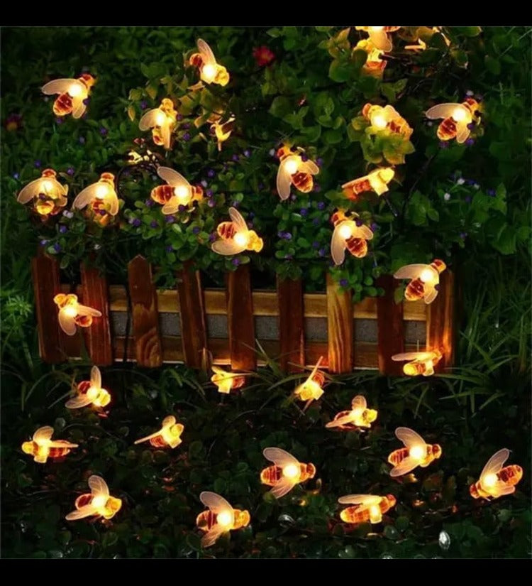 Solar Bee String Lights,  32 feet 50 LED Blossom Flower String Light Solar Power for Decorations Warm Yellow Light , Pack of 1  Plastic Body