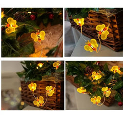 Solar Bee String Lights,  16 feet 20 LED Blossom Flower String Light Solar Power for Decorations Warm Yellow Light , Pack of 1  Plastic Body