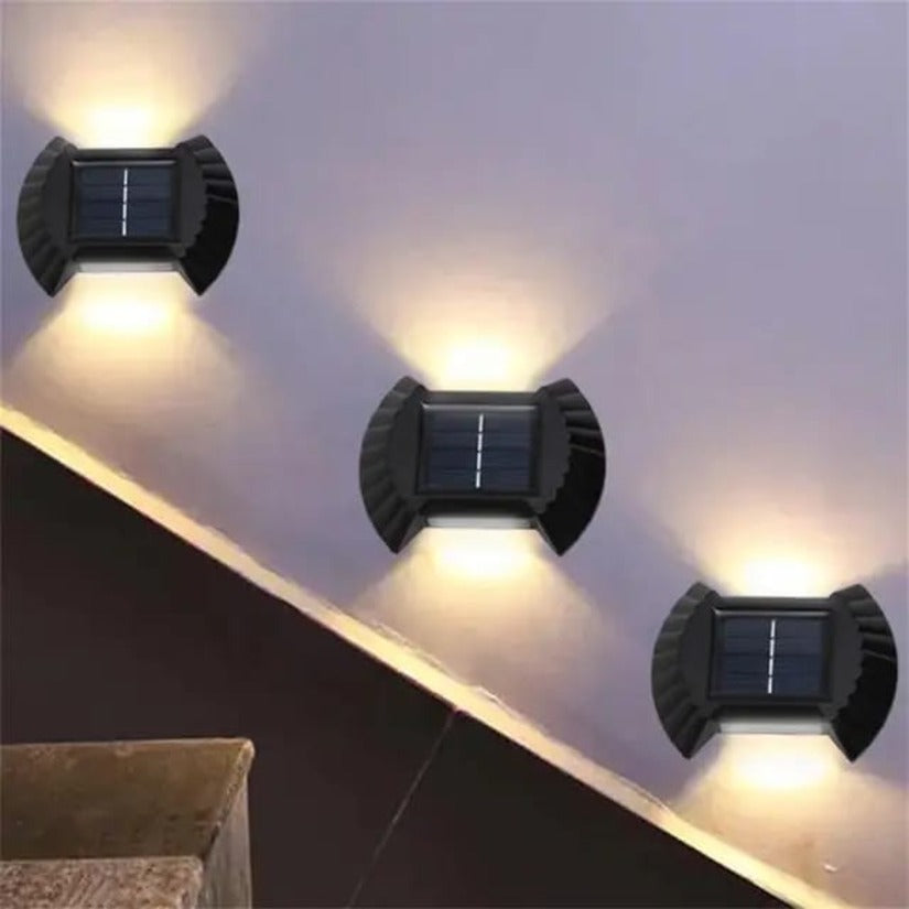 Solar Wall Lights Small Fence Lights Solar Powered, Up Down LED Porch Light, Luces Solares para Exteriores(Solar Pack 4,Plastic)