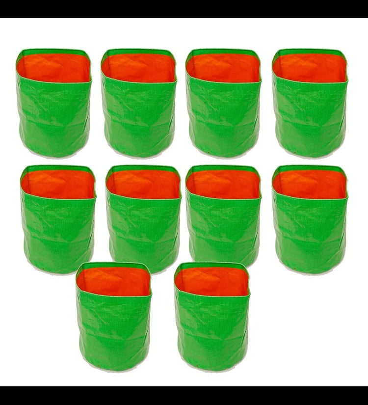 Plastic Grow Bag, Green And Orange, 12 X 12 Inch, Pack Of 10