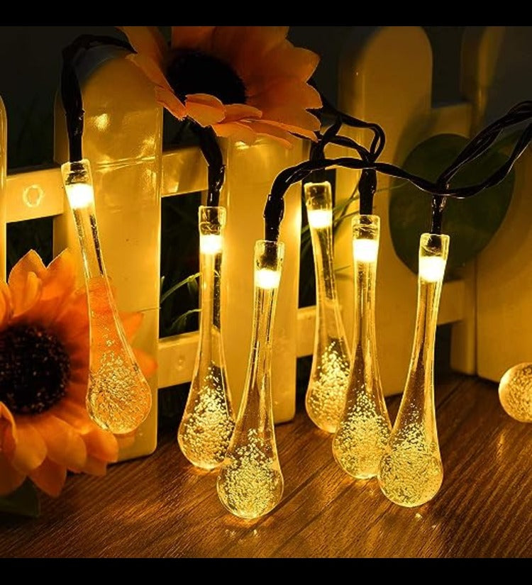 Solar lamp for Home String Lights 30 LED Decorative Lighting Crystal Water Drop for Garden, Home, Patio, Lawn, Party,Holiday,Indoor,Outdoor, Party Decorations Waterproof(20FT-Warm Yellow)